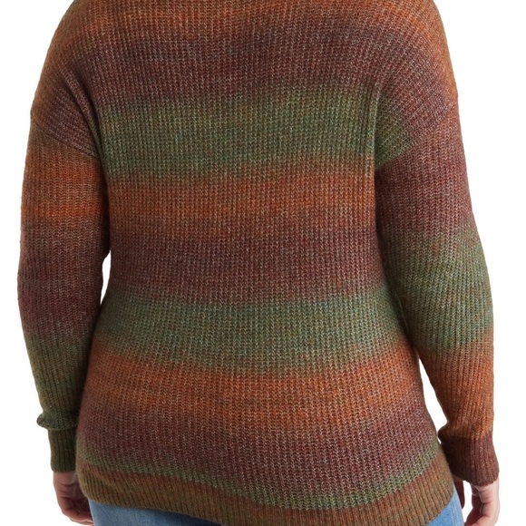 Belldini Ombré’ Mock Neck Pullover Sweater - Olive, Rust Multi Colored . - Picture 2 of 3